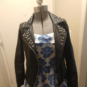 Faux Leather Jacket with Pearls